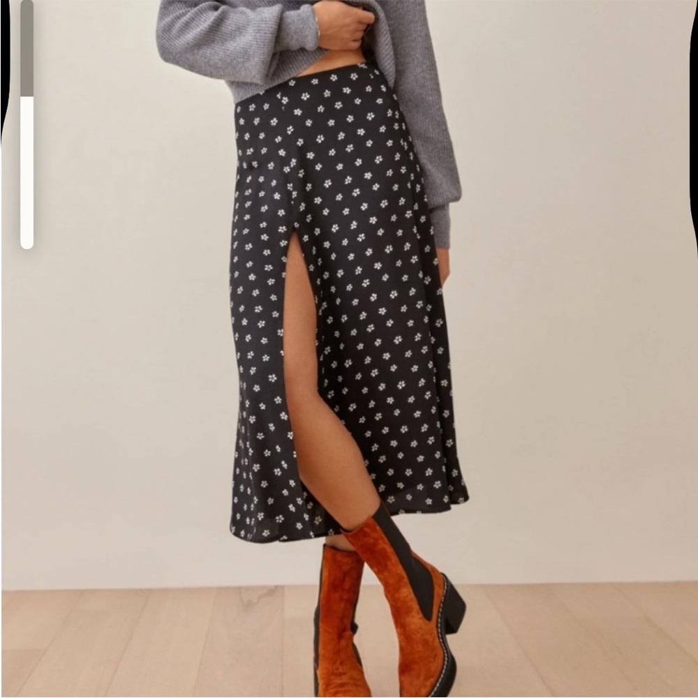 Reformation Black Floral A-Line Skirt